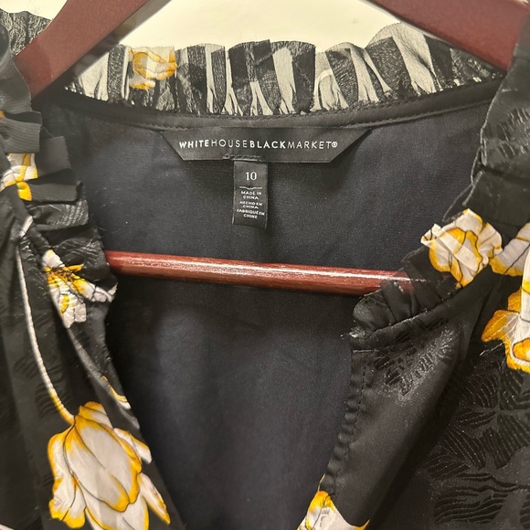 White House Black Market Floral Blouse, black, size 10 - Picture 2 of 7